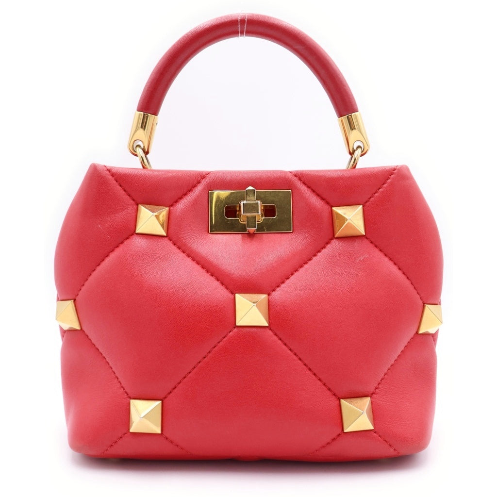 VALENTINO(ヴァレンティノ) カラヴァーニ ローマンスタッズ 2WAY レザーハンドバッグ チェーンショルダーバッグ レッド レディース