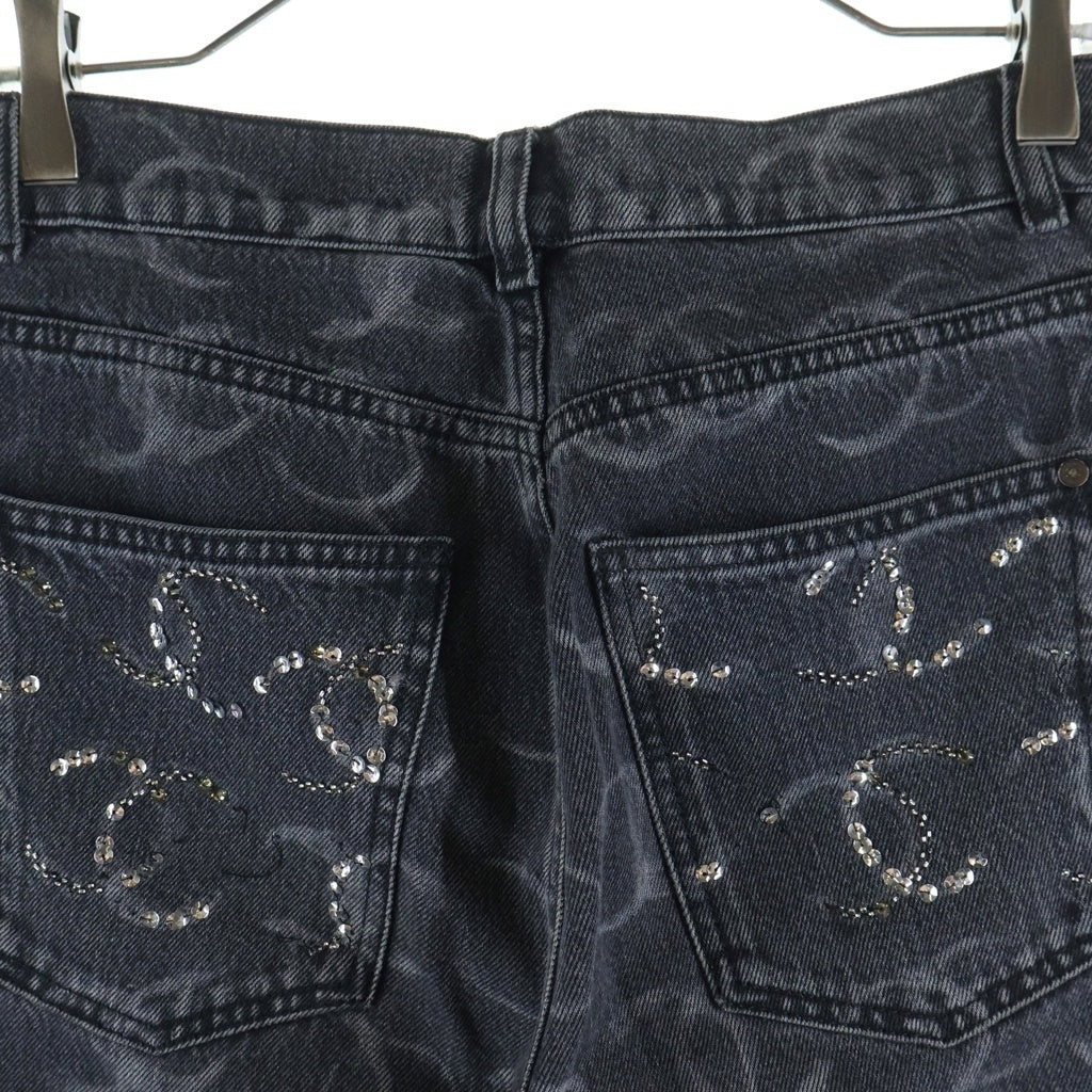 CHANEL(シャネル) 23SS ココマークスパンコールデザインデニムパンツ ブラック P75555V67155 レディース