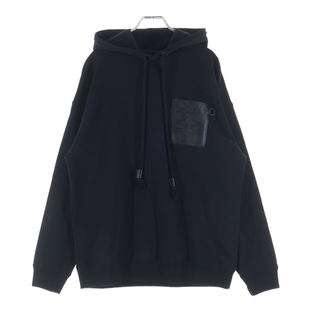 LOEWE(ロエベ) ANAGRAM PATCH POCKET HOODIE アナグラム レザーパッチポケット フーディ 長袖スウェットパーカー ブラック H526Y25X21