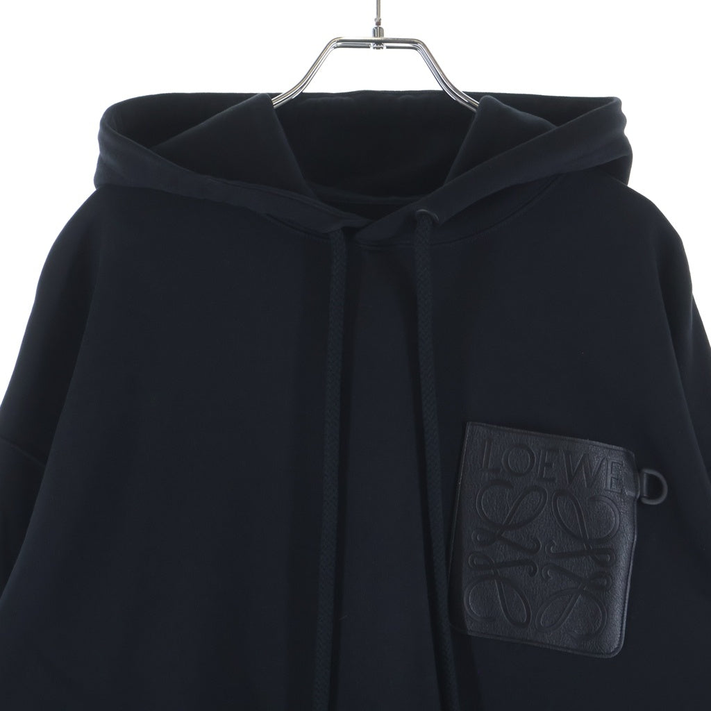 LOEWE(ロエベ) ANAGRAM PATCH POCKET HOODIE アナグラム レザーパッチポケット フーディ 長袖スウェットパーカー ブラック H526Y25X21