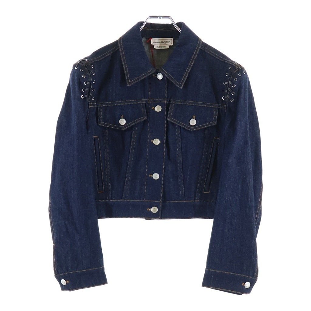 Alexander McQueen(アレキサンダーマックイーン) CROPPED DENIM JACKET レザー レースアップ クロップド デニムジャケット レディース インディゴ 790148