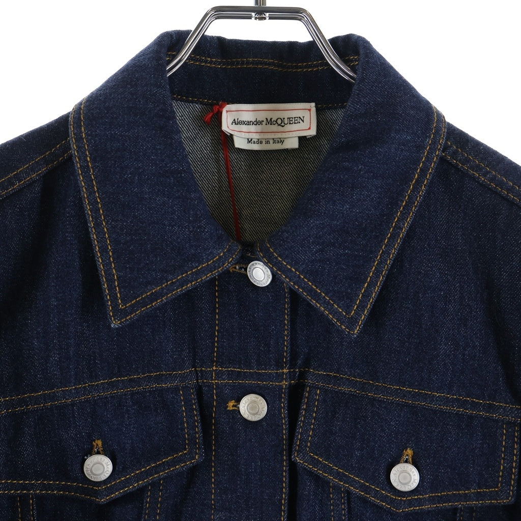 Alexander McQueen(アレキサンダーマックイーン) CROPPED DENIM JACKET レザー レースアップ クロップド デニムジャケット レディース インディゴ 790148