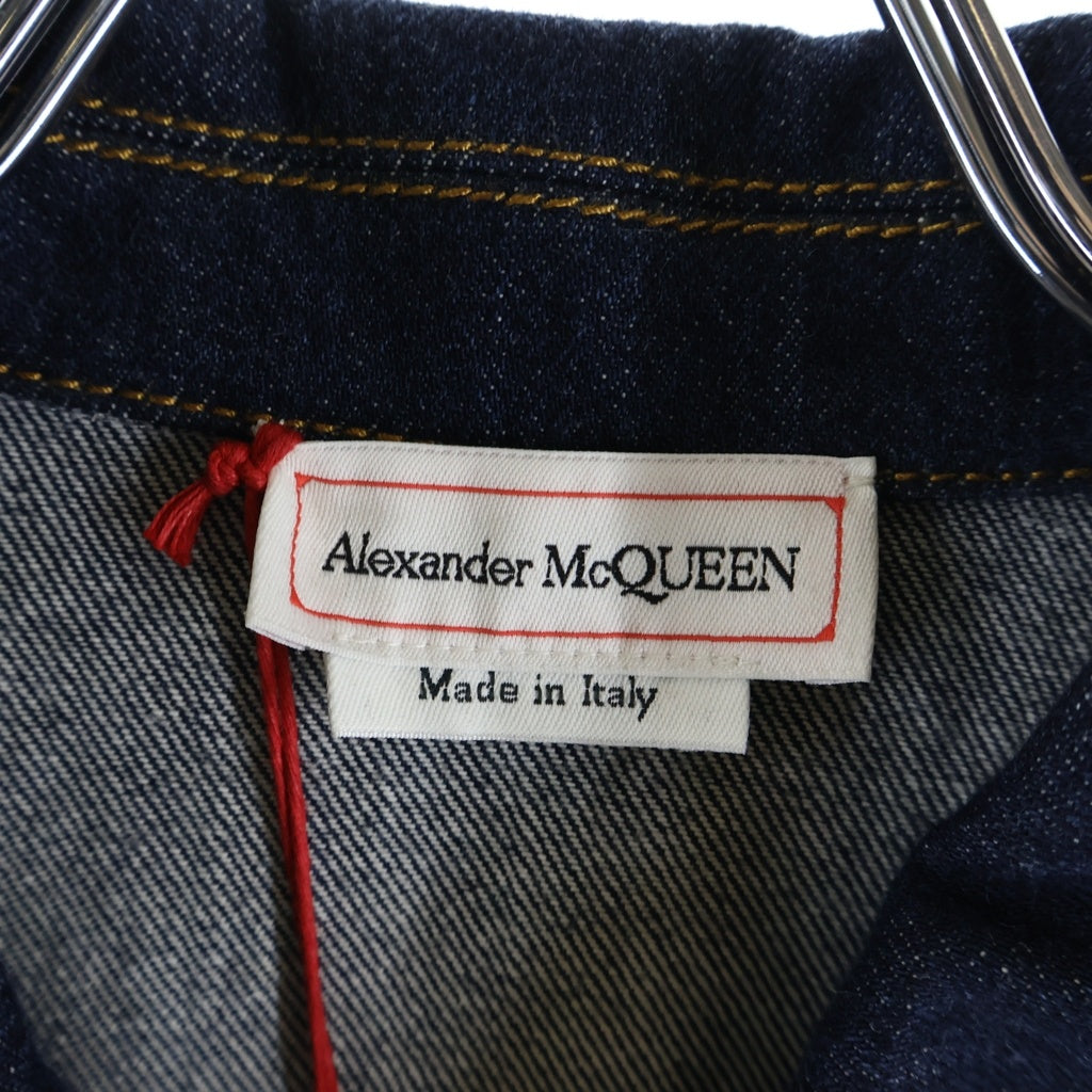 Alexander McQueen(アレキサンダーマックイーン) CROPPED DENIM JACKET レザー レースアップ クロップド デニムジャケット レディース インディゴ 790148