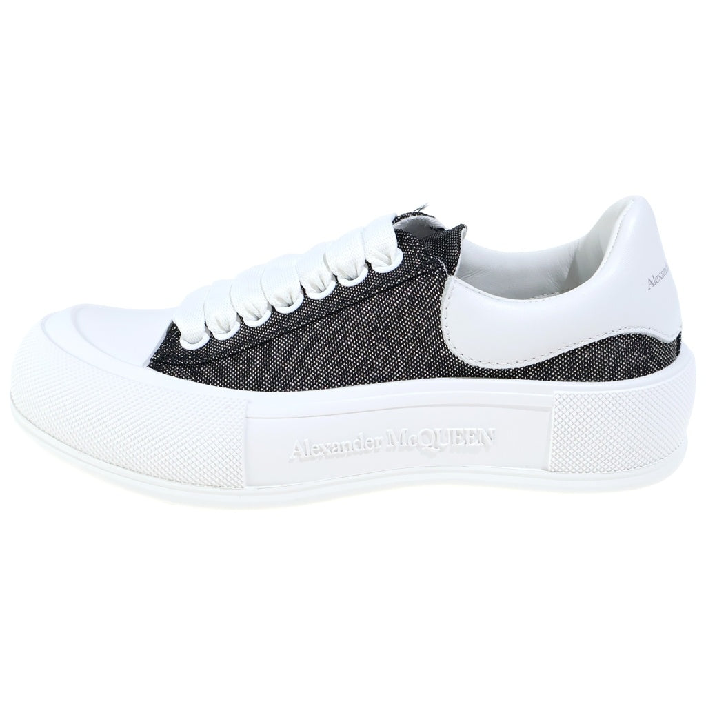 Alexander McQueen(アレキサンダーマックイーン) グリッター キャンバス レースアップ デッキ スケート スニーカー レディース ホワイト/シルバー 697120