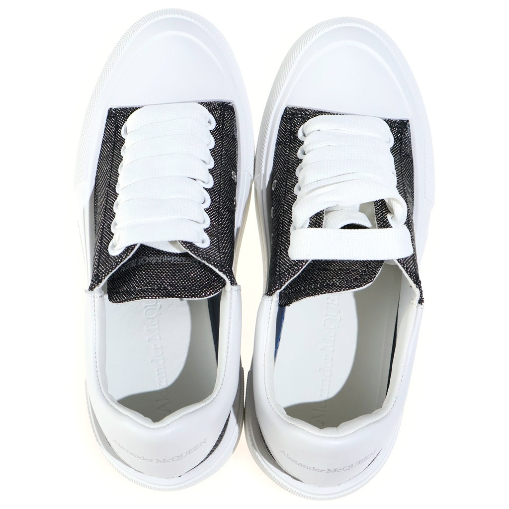 Alexander McQueen(アレキサンダーマックイーン) グリッター キャンバス レースアップ デッキ スケート スニーカー レディース ホワイト/シルバー 697120