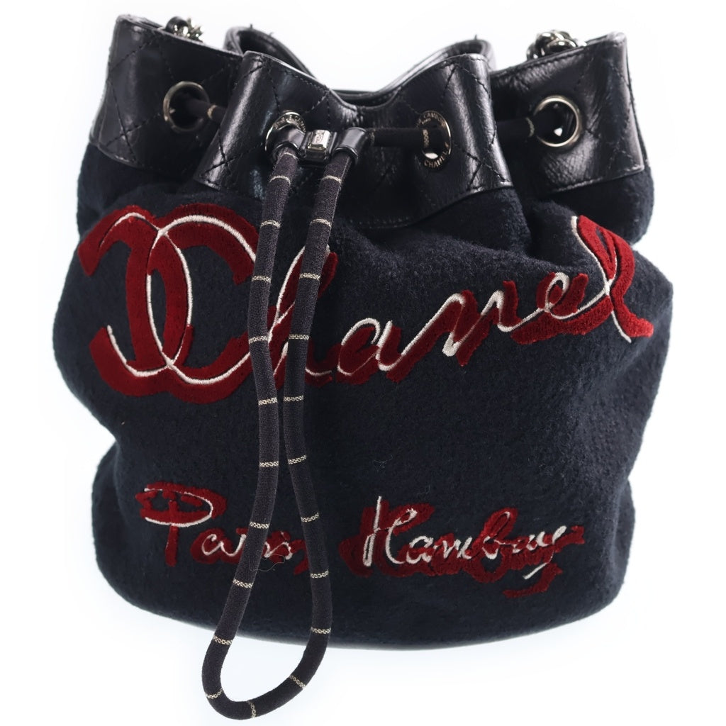 CHANEL(シャネル) ココマークエンブロイダリー ウールチェーンショルダーバッグ ブラック/レッド 26番台 レディース