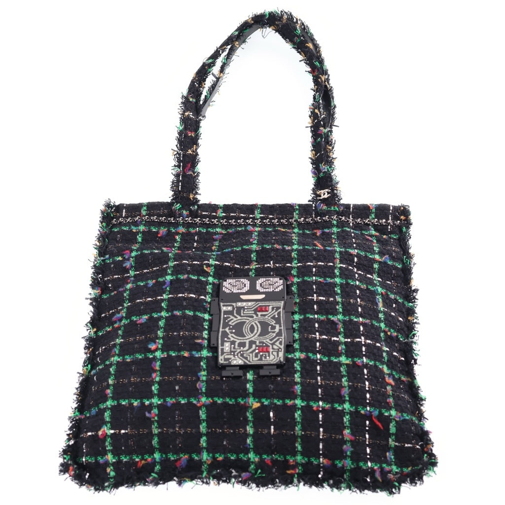 CHANEL(シャネル) ココマーク プレート付き ツイードトートバッグ ブラック/グリーン 94646 レディース
