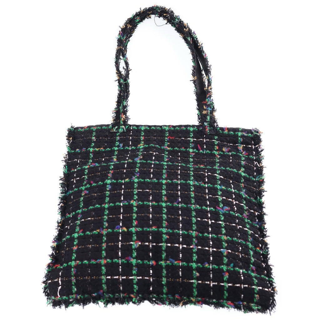 CHANEL(シャネル) ココマーク プレート付き ツイードトートバッグ ブラック/グリーン 94646 レディース
