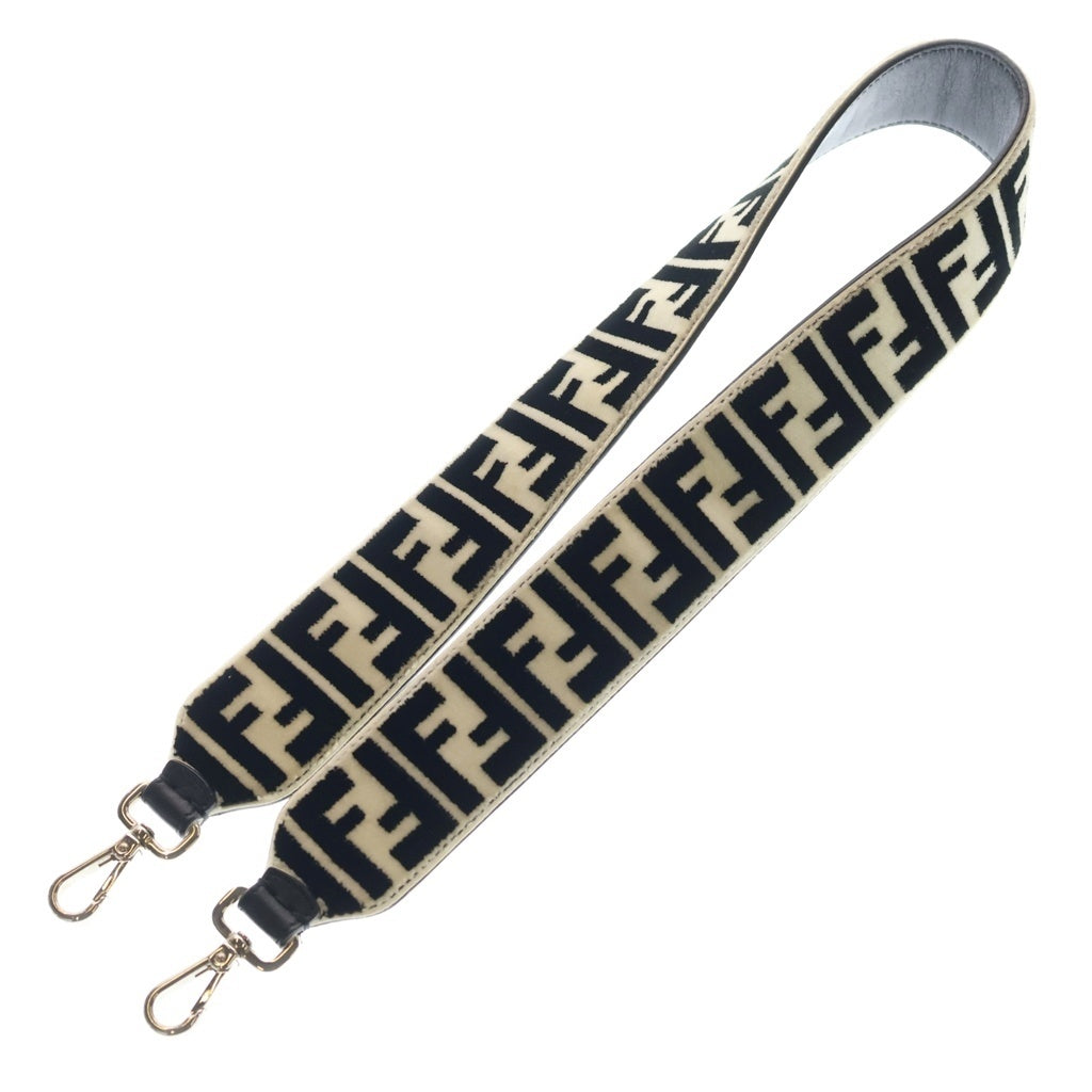 FENDI(フェンディ) ズッカ柄 ショルダーストラップ ブラック/ベージュ シルバー金具 レディース