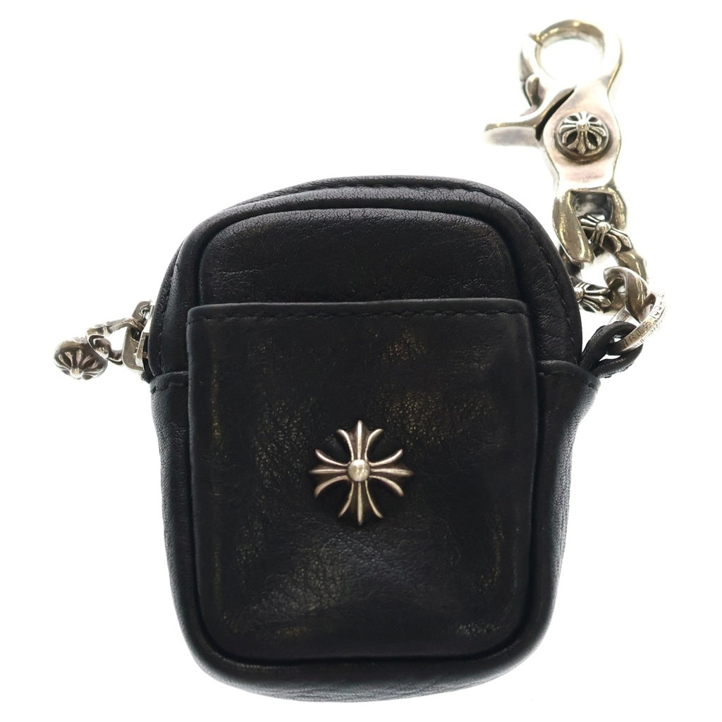 CHROME HEARTS(クロムハーツ) CH PLUS TAKA MICRO LEATHER Air Pods CASE Air podsケース ミニポーチ ファンシーチェーン ブラック/シルバー