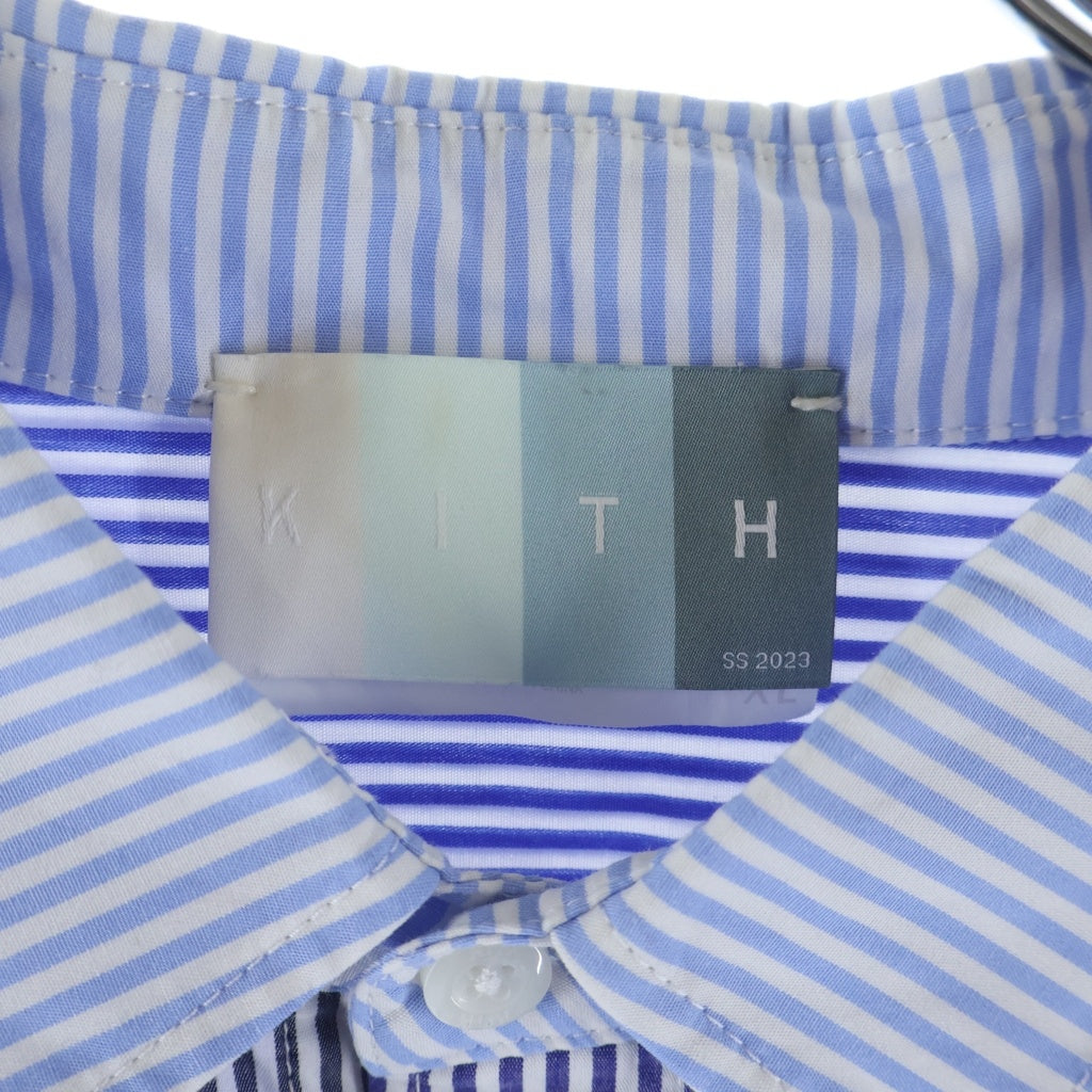 KITH(キス) コットン ストライプ 長袖シャツ ブルー23-050-060-0008-1-0