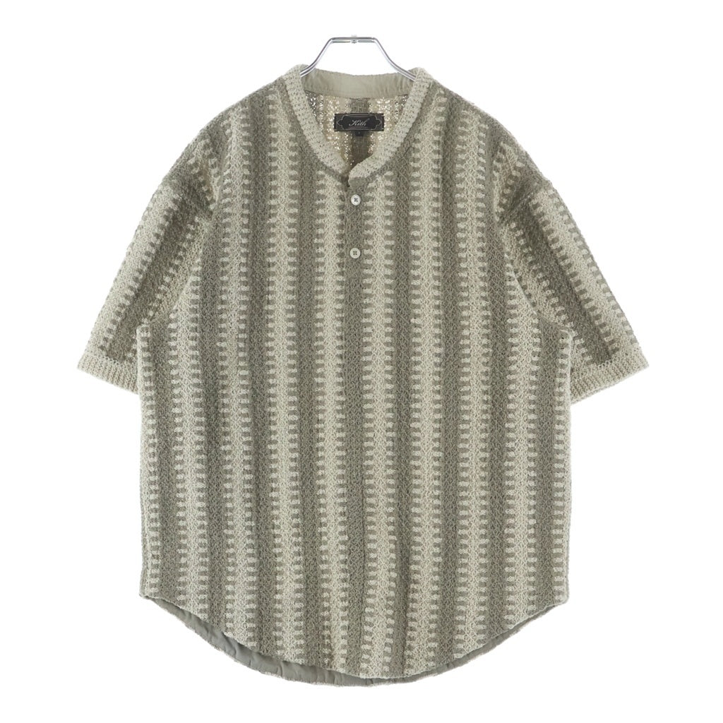 KITH(キス) Geo Crochet Warner Pullover ボタンクロージャー ニット半袖Tシャツカットソー ベージュ/カーキ 26-071-060-0008-2-0