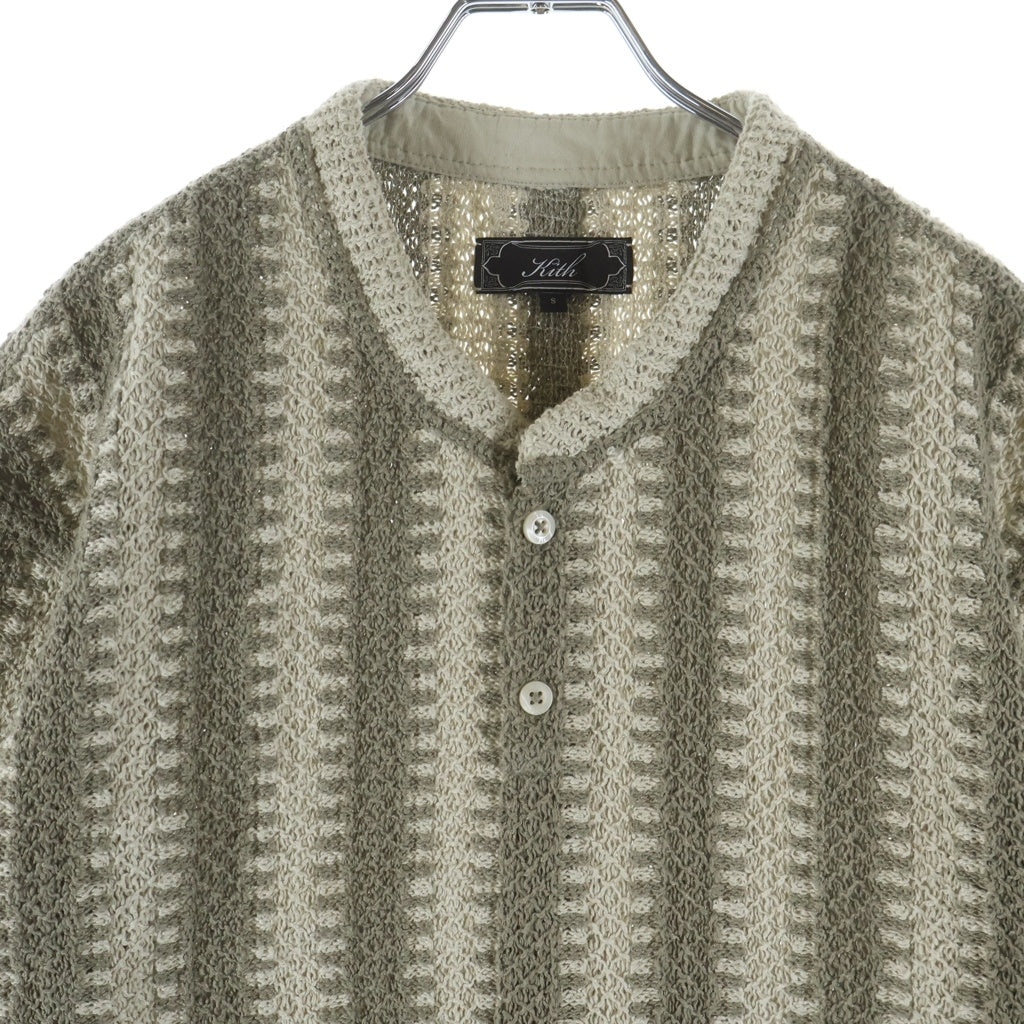 KITH(キス) Geo Crochet Warner Pullover ボタンクロージャー ニット半袖Tシャツカットソー ベージュ/カーキ 26-071-060-0008-2-0