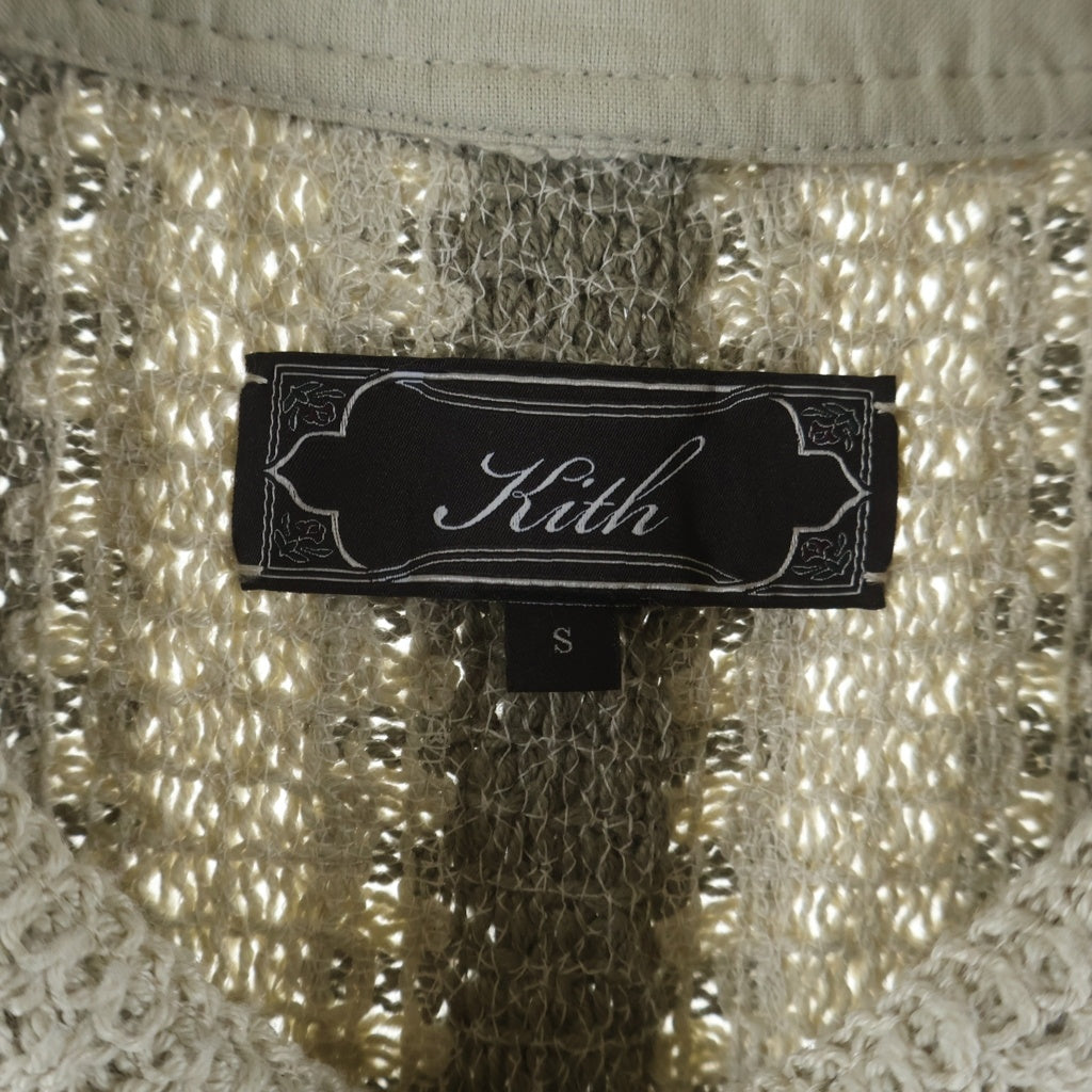 KITH(キス) Geo Crochet Warner Pullover ボタンクロージャー ニット半袖Tシャツカットソー ベージュ/カーキ 26-071-060-0008-2-0