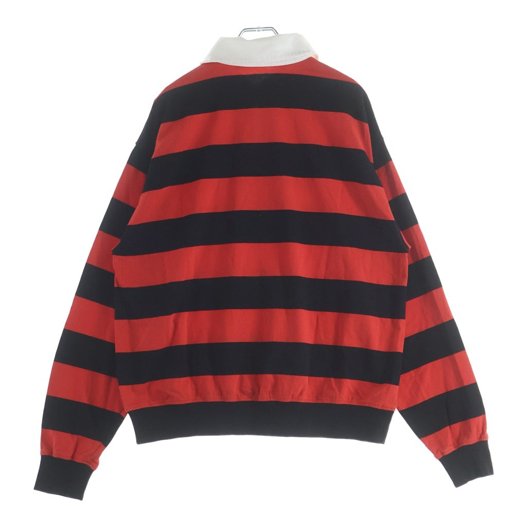 ALEXANDER WANG(アレキサンダーワン) フロントロゴ ボーダー ロングスリーブ ラガーシャツ ブラック/レッド