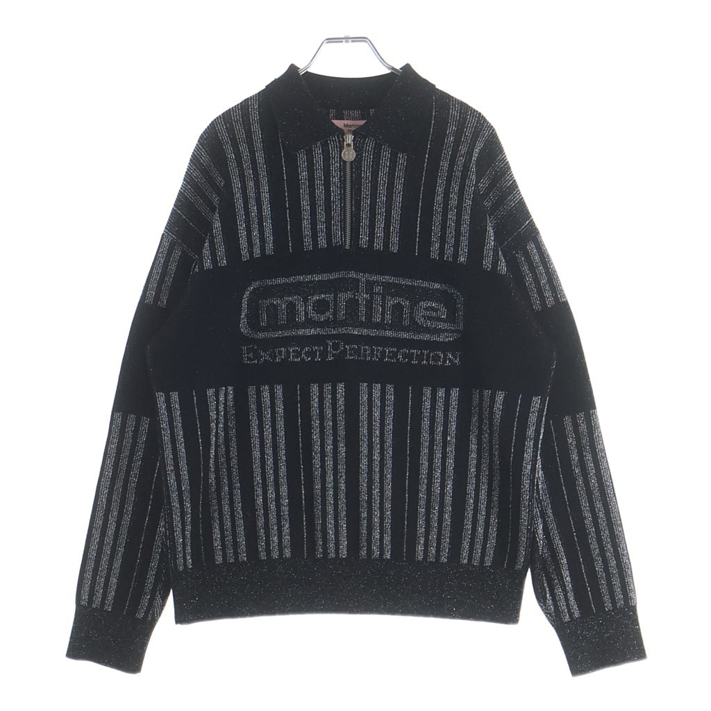 MARTINE ROSE マーティンローズ ハーフジップニット フロントロゴ入りニット ブラック MARTINE ROSE(マーティンローズ) ハーフジップニット フロントロゴ入り