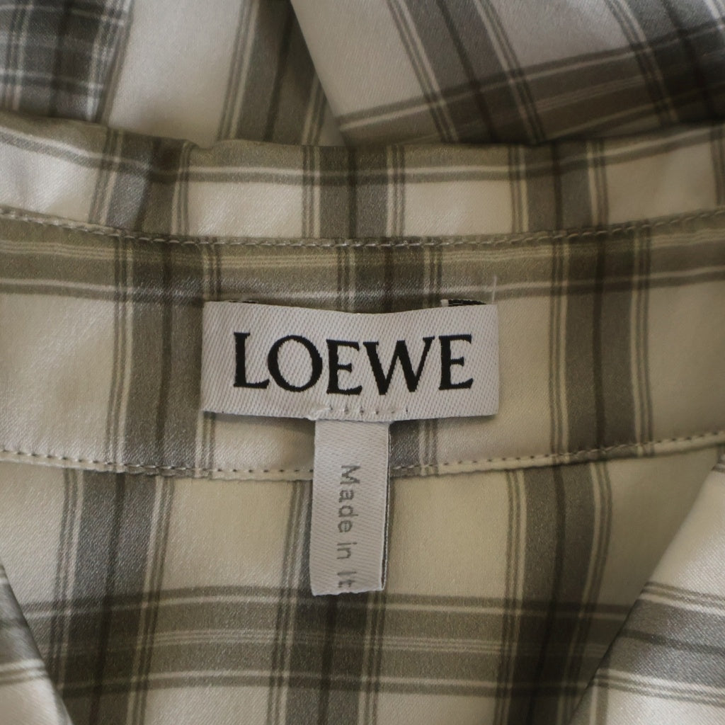 LOEWE(ロエベ) チェック柄 シルク 長袖シャツ ベージュ/ホワイト S359Y05XDG レディース
