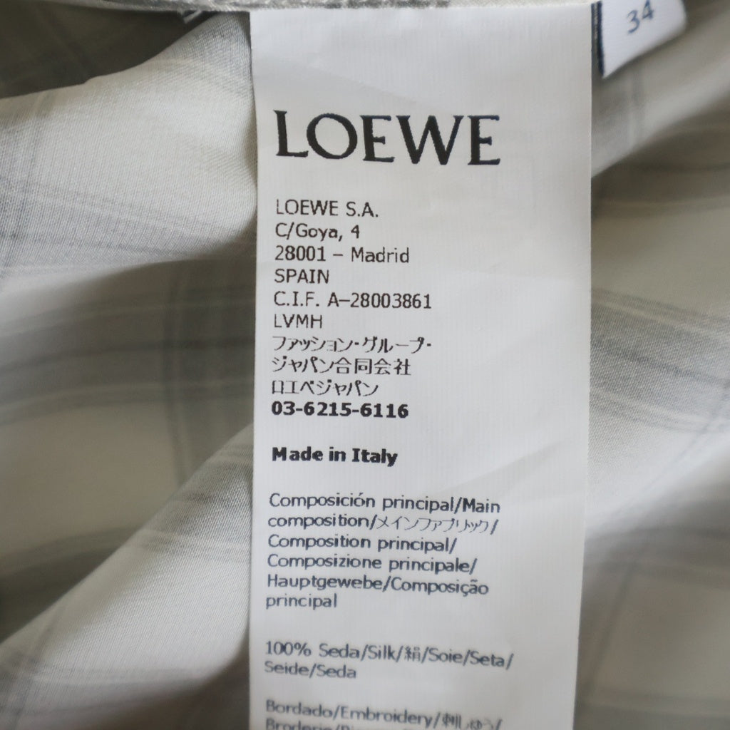 LOEWE(ロエベ) チェック柄 シルク 長袖シャツ ベージュ/ホワイト S359Y05XDG レディース