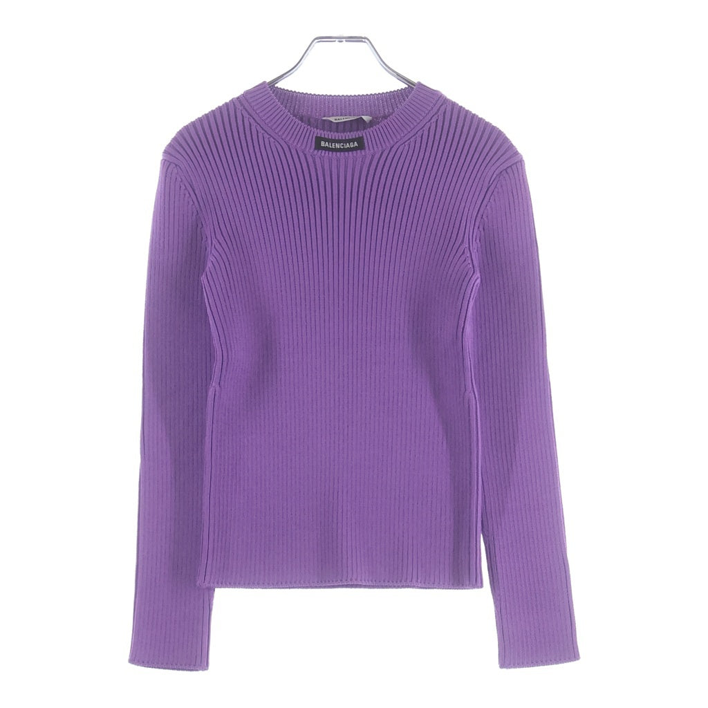 BALENCIAGA(バレンシアガ) 22SS ロゴパッチ クルーネック リブニットセーター パープル 691969 T5169 レディース