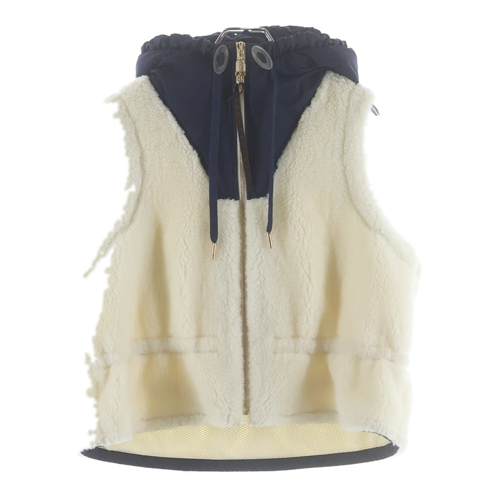 LOUIS VUITTON(ルイヴィトン) 26SS バックロゴ ジップアップ ボアベスト ネイビー/アイボリー レディース