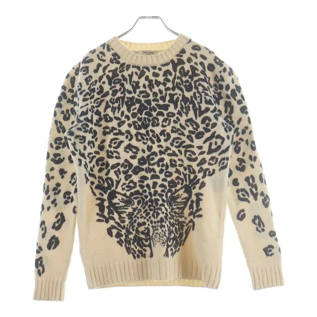 SAINT LAURENT PARIS(サンローランパリ) 16AW レオパードプリントウールニットセーター ホワイト 434775 Y1RC1