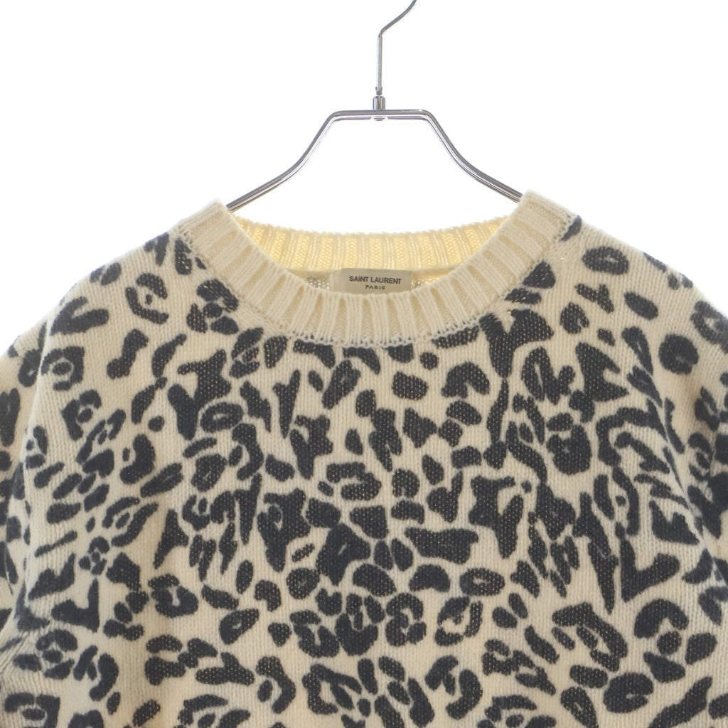 SAINT LAURENT PARIS(サンローランパリ) 16AW レオパードプリントウールニットセーター ホワイト 434775 Y1RC1