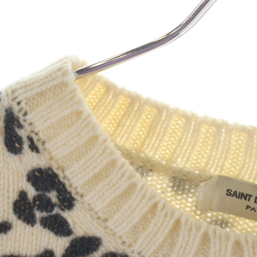 SAINT LAURENT PARIS(サンローランパリ) 16AW レオパードプリントウールニットセーター ホワイト 434775 Y1RC1