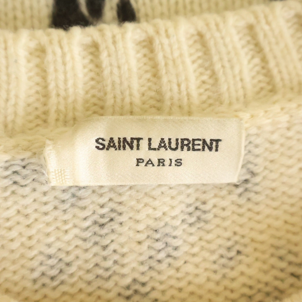 SAINT LAURENT PARIS(サンローランパリ) 16AW レオパードプリントウールニットセーター ホワイト 434775 Y1RC1