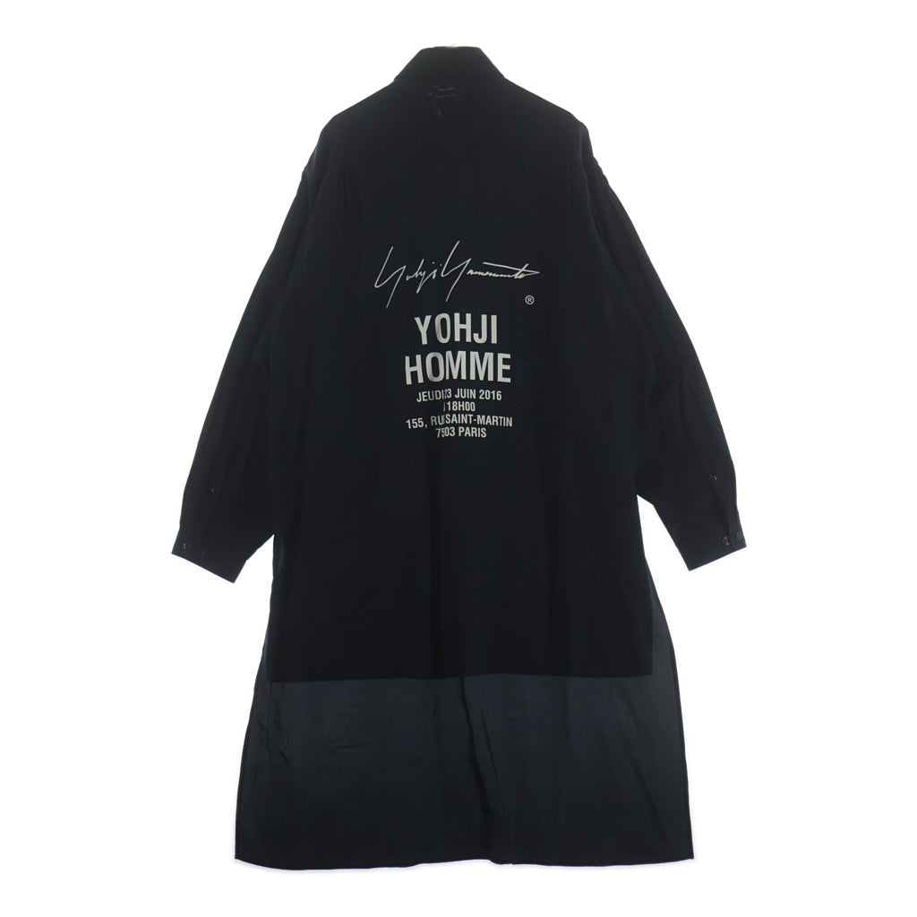 Yohji Yamamoto POUR HOMME(ヨウジヤマモト プールオム) Cupro Staff Shirt バッグプリント長袖シャツ HW-B08-212 ブラック