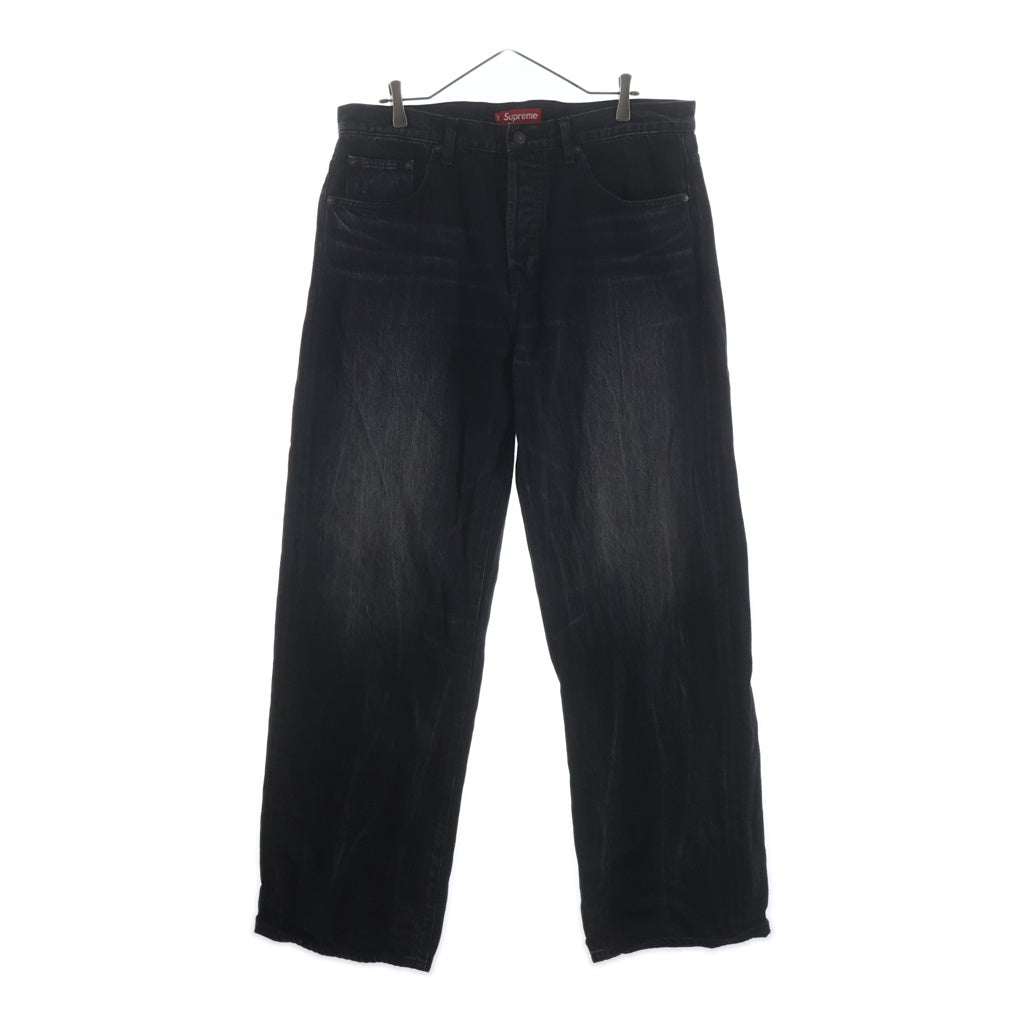 SUPREME(シュプリーム) 23AW Distressed Loose Fit Selvedge Jean スターロゴ刺繍 ディストレスド加工 ルーズフィット セルビッジ ジーンズ デニムパンツ ブラック