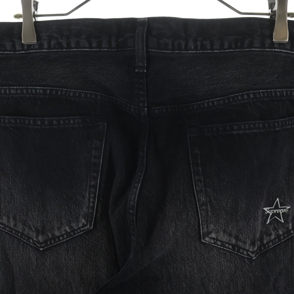 SUPREME(シュプリーム) 23AW Distressed Loose Fit Selvedge Jean スターロゴ刺繍 ディストレスド加工 ルーズフィット セルビッジ ジーンズ デニムパンツ ブラック