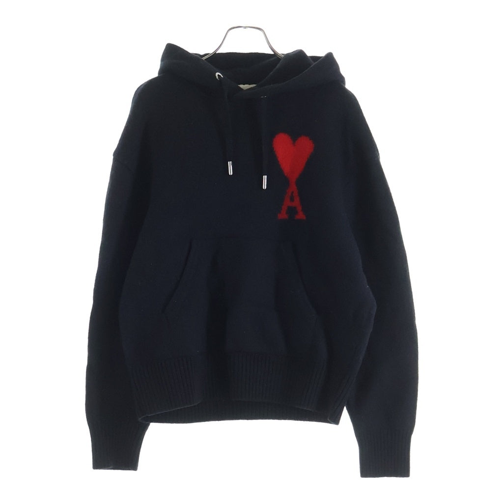 AMI Alexandre Mattiussi(アミアレクサンドルマテュッシ) AMI DE COEUR KNIT HOODIE ウールニットフーディー パーカー UKS802.018 ブラック