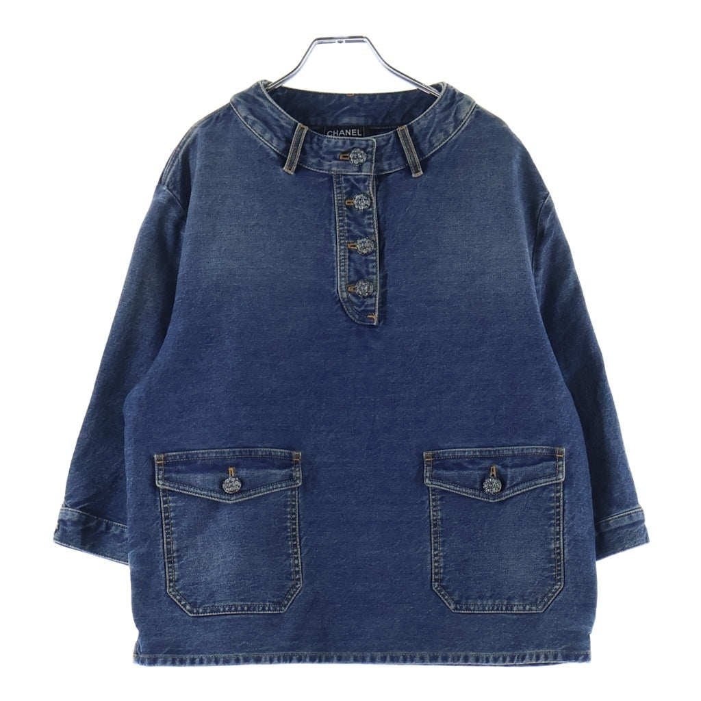 CHANEL(シャネル) 24SS ラインストーン CCボタン ウォッシュドデニム ブラウス インディゴ P76797V69116 レディース