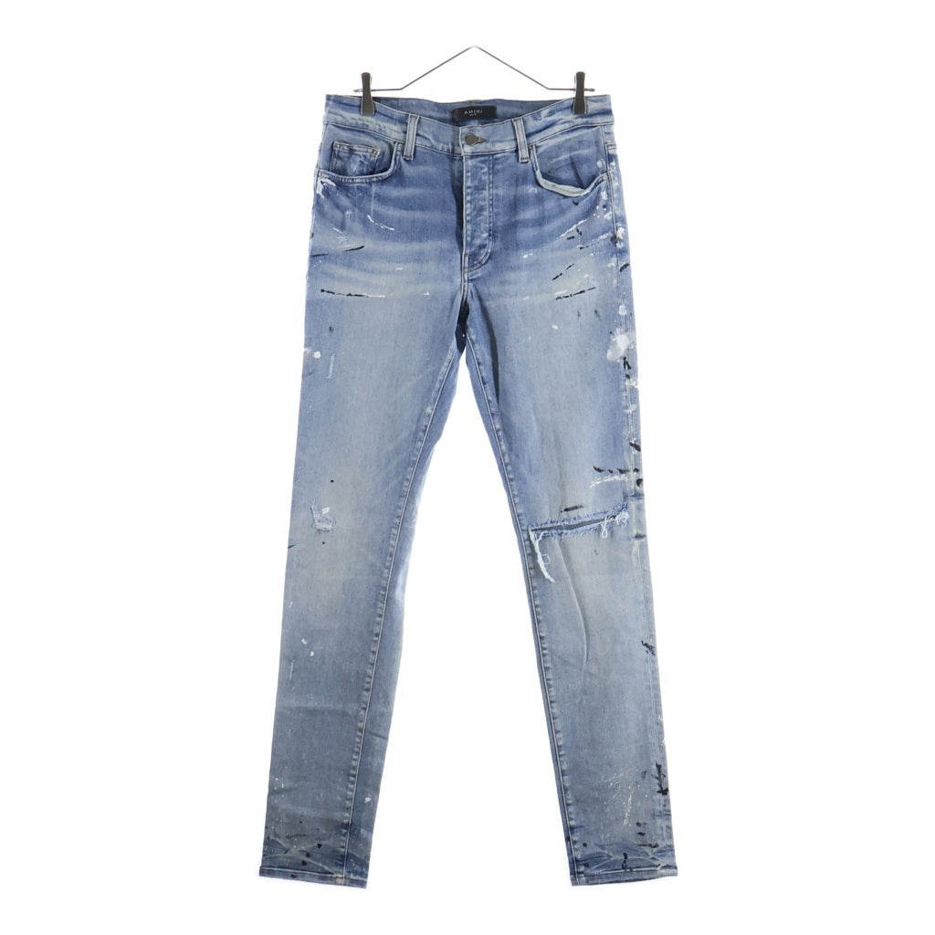 AMIRI(アミリ) ダメージ ペイント加工 ボタンフライ スキニーデニムパンツ インディゴ