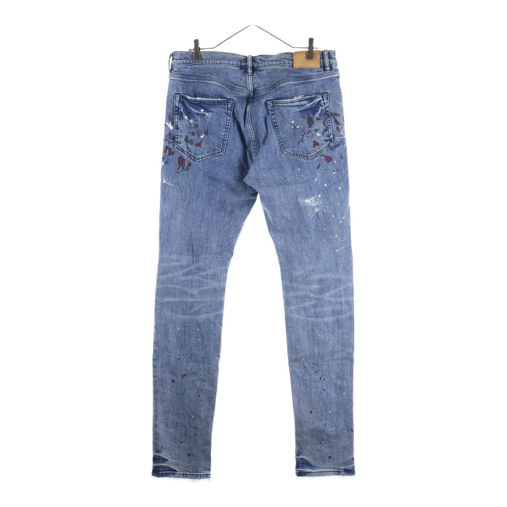 PURPLE BRAND(パープルブランド) ダメージ ペイント加工 ボタンフライ デニムパンツ インディゴ SS2201JNS
