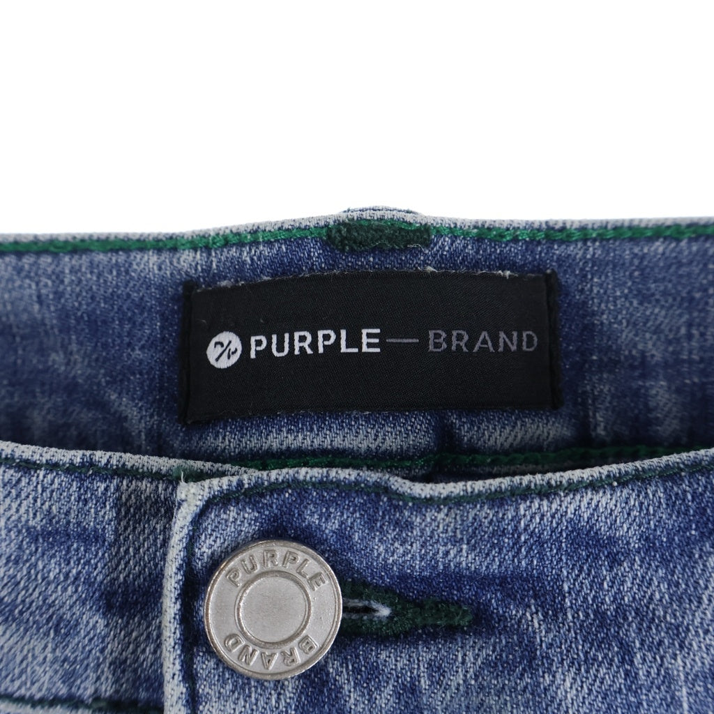 PURPLE BRAND(パープルブランド) ダメージ ペイント加工 ボタンフライ デニムパンツ インディゴ SS2201JNS