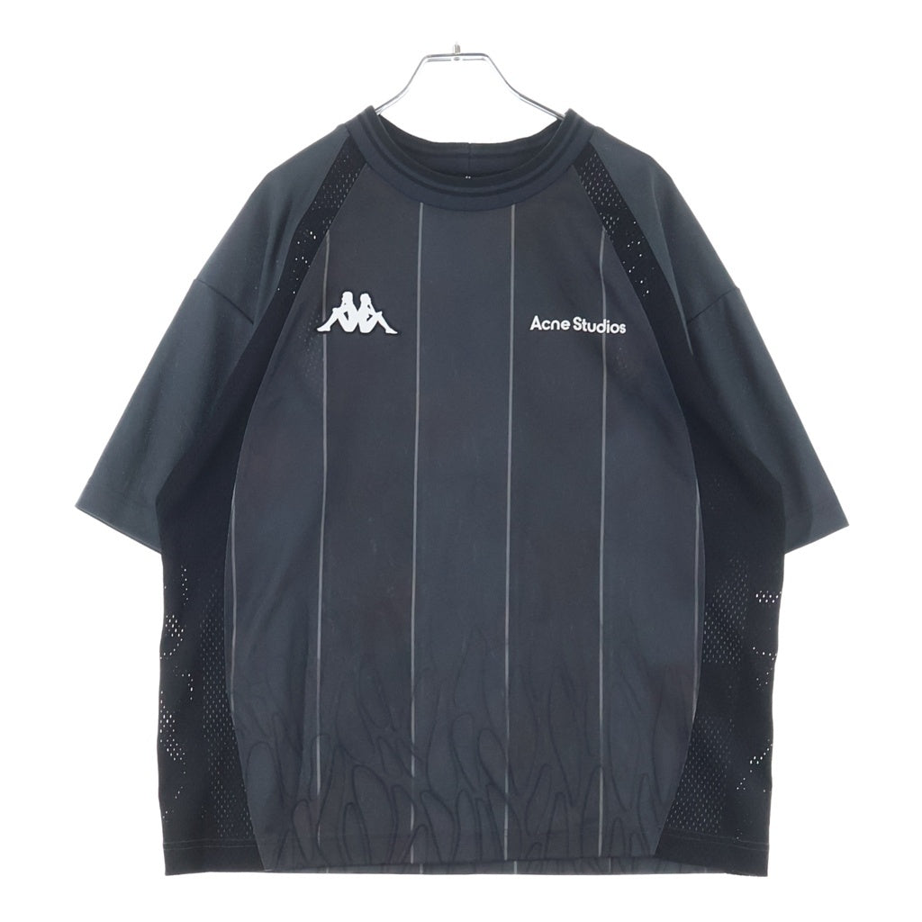 Acne Studios(アクネ ストゥディオズ) 24SS ロゴ刺繍 メッシュパネル 半袖Tシャツカットソー ブラック SP-UX-TSHI000045