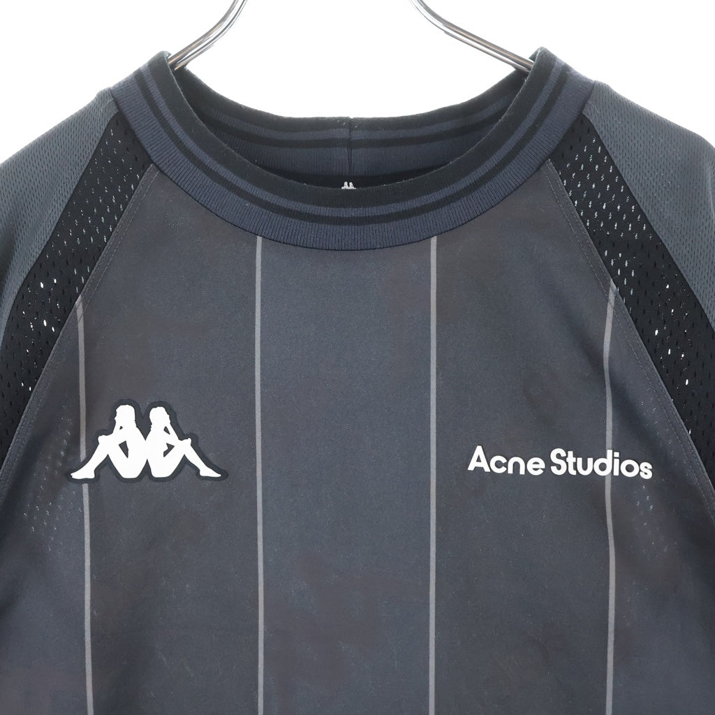 Acne Studios(アクネ ストゥディオズ) 24SS ロゴ刺繍 メッシュパネル 半袖Tシャツカットソー ブラック SP-UX-TSHI000045