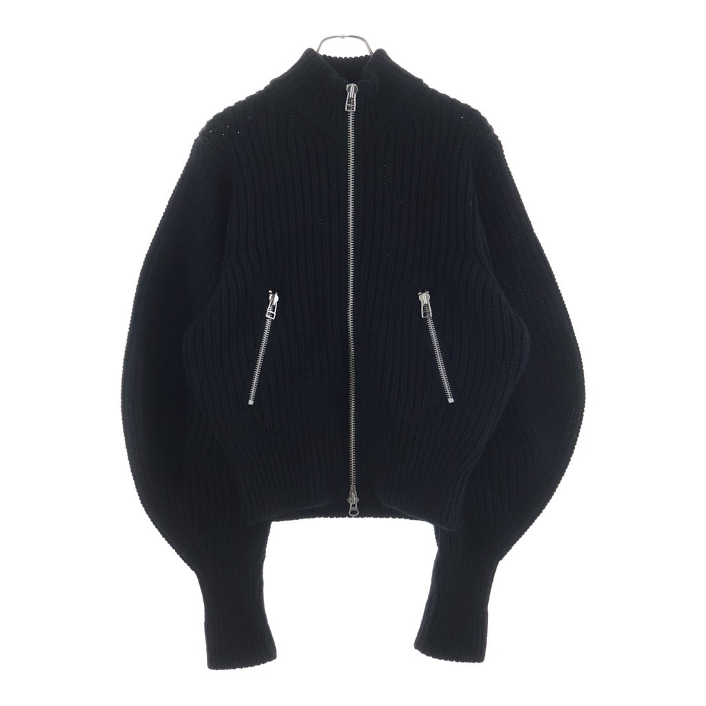 JOHN LAWRENCE SULLIVAN(ジョンローレンスサリバン) RIBED MASSIVE ROUNDED SLEEVE ZIP-UP KNIT JACKET オーバーサイズ ジップアップカーディガン ブラック 4B002-0325-30