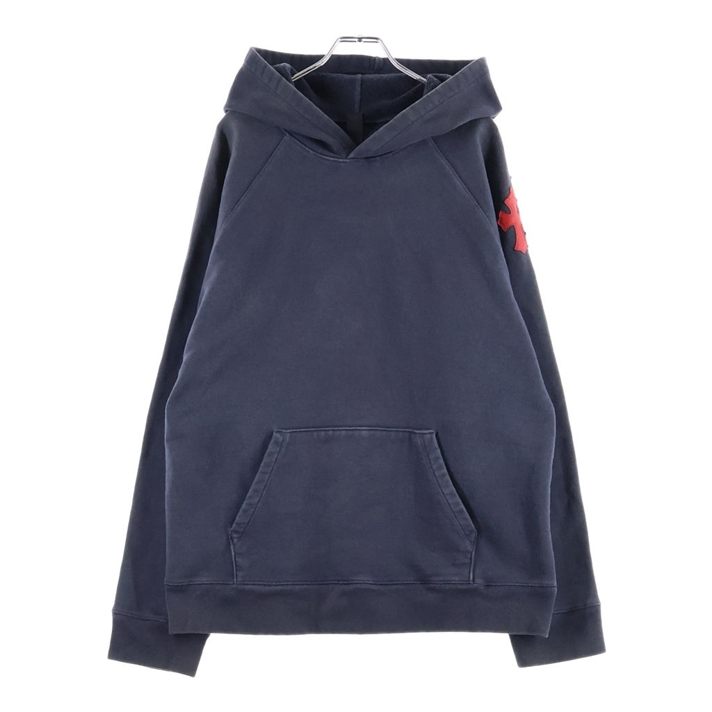 CHROME HEARTS(クロムハーツ) GRP Y NOT PAPER JAM Raglan Pullover Hoodie クロスレザーパッチ ワイノットラグランプルオーバーフーディ プルオーバースウェット パーカー ネイビー/レッド