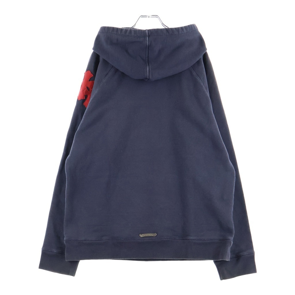 CHROME HEARTS(クロムハーツ) GRP Y NOT PAPER JAM Raglan Pullover Hoodie クロスレザーパッチ ワイノットラグランプルオーバーフーディ プルオーバースウェット パーカー ネイビー/レッド