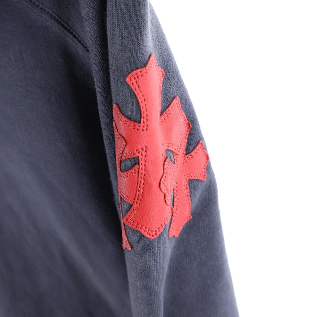 CHROME HEARTS(クロムハーツ) GRP Y NOT PAPER JAM Raglan Pullover Hoodie クロスレザーパッチ ワイノットラグランプルオーバーフーディ プルオーバースウェット パーカー ネイビー/レッド