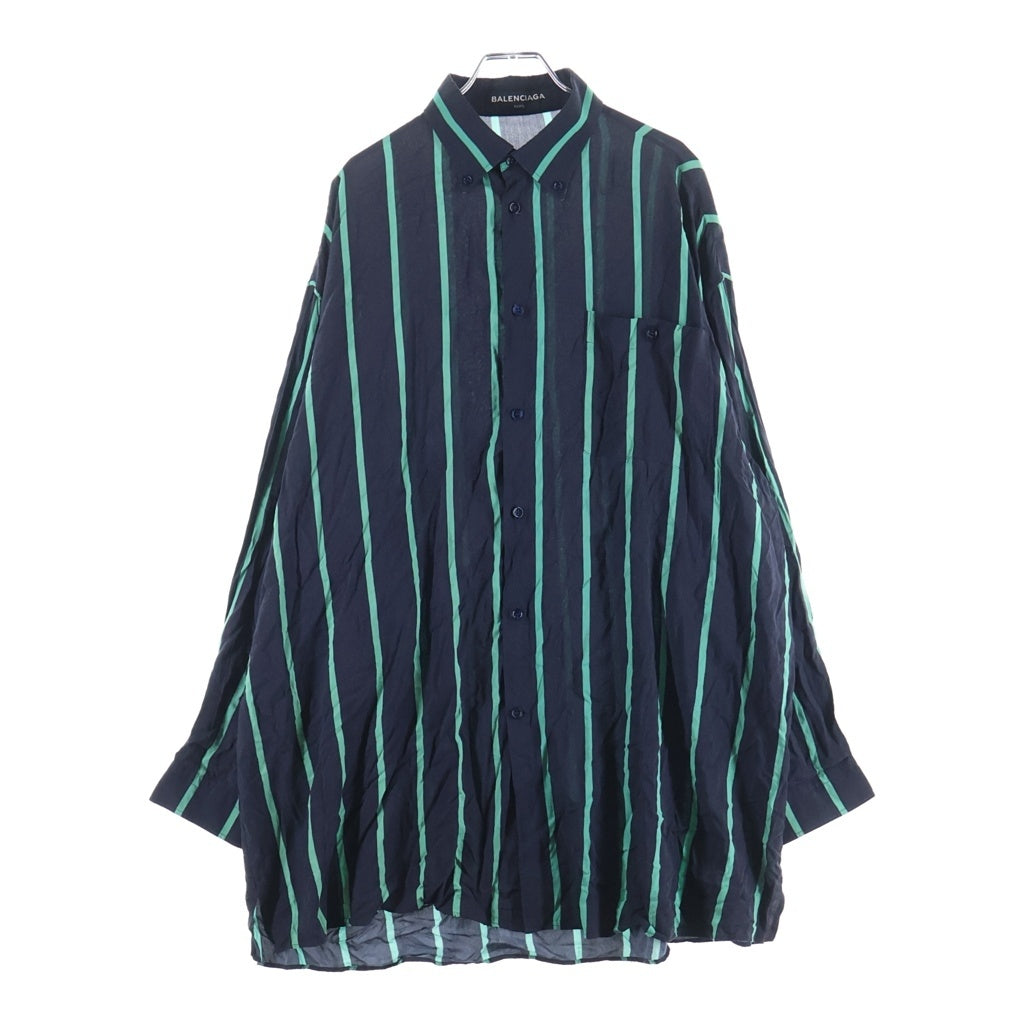 BALENCIAGA(バレンシアガ) ロングシャツ ストライプ長袖シャツ ブラック/グリーン 508453 TYA05