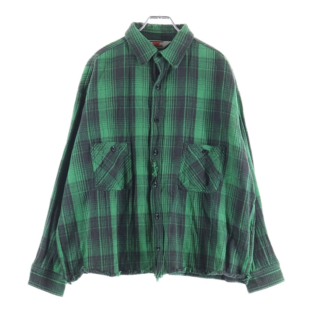 SAINT MICHAEL(セントマイケル) FRNL CHECK SHIRT カットオフ加工 フランネルシャツ グリーン SM-YS8-0000-024