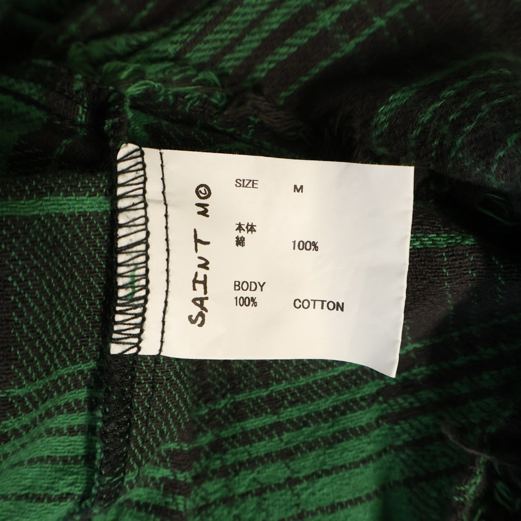 SAINT MICHAEL(セントマイケル) FRNL CHECK SHIRT カットオフ加工 フランネルシャツ グリーン SM-YS8-0000-024