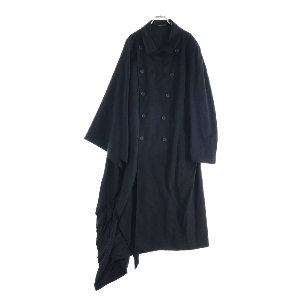 Yohji Yamamoto POUR HOMME(ヨウジヤマモト プールオム) アシンメトリー ダブルブレスト ロングコート ブラック
