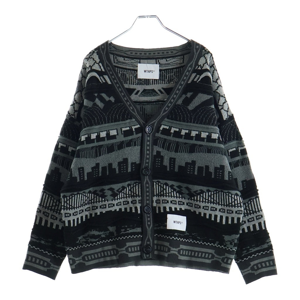 WTAPS(ダブルタップス) 24AW PALMER 813 SWEATER ACRYLIC ジャガードニットセーター カーディガン ブラック/グレー 242MADT-KNM07