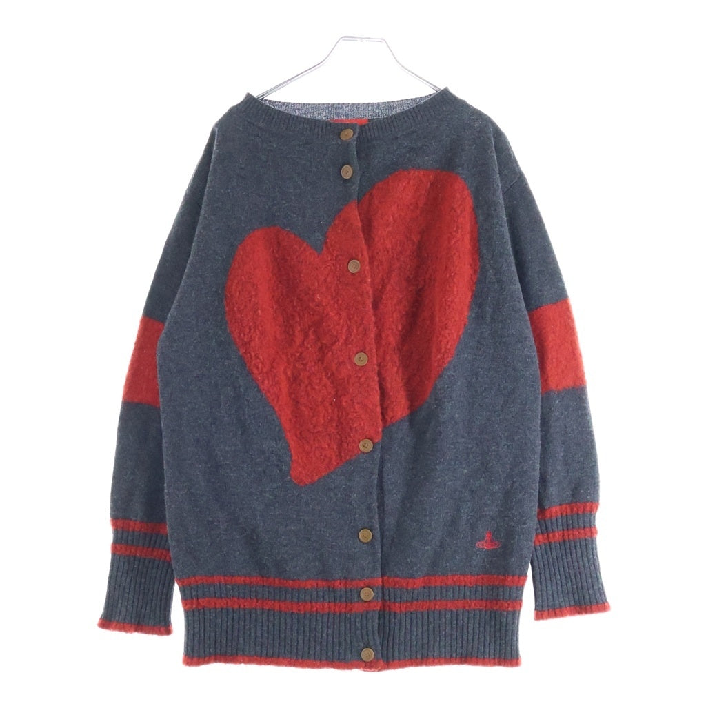 Vivienne Westwood(ヴィヴィアンウエストウッド) フロン ハートトロゴ リブ刺繍 バイカラー レディース ニット カーディガン グレー/レッド ー