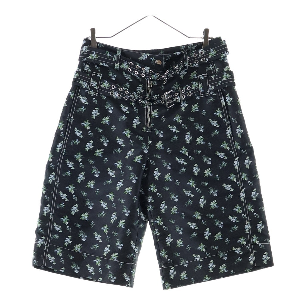 GANNI(ガニー) FLORAL JACQUARD SHORTS フローラル ジャガード レディース ショーツ 花柄 ダブルアイレットベルト ブラック
