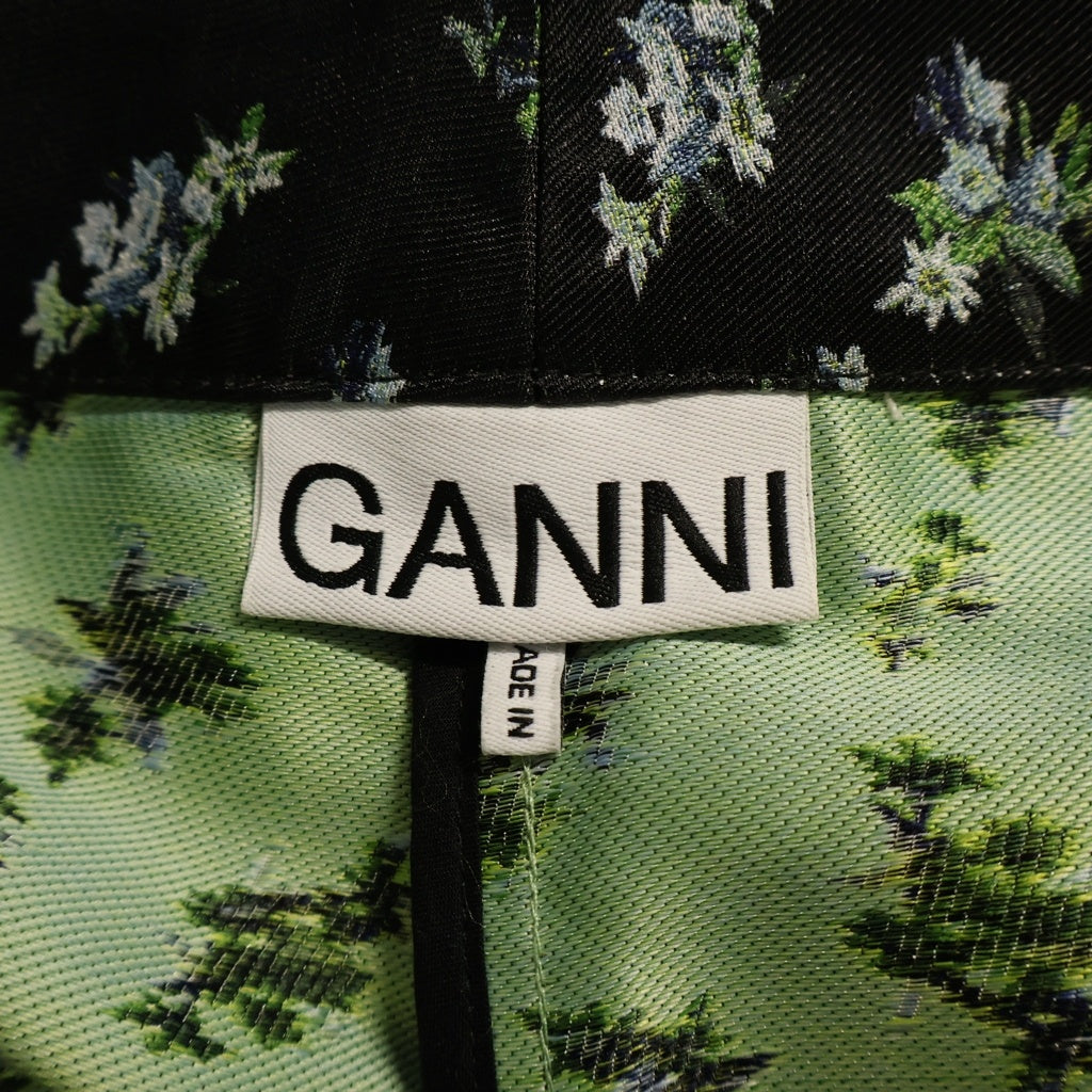 GANNI(ガニー) FLORAL JACQUARD SHORTS フローラル ジャガード レディース ショーツ 花柄 ダブルアイレットベルト ブラック